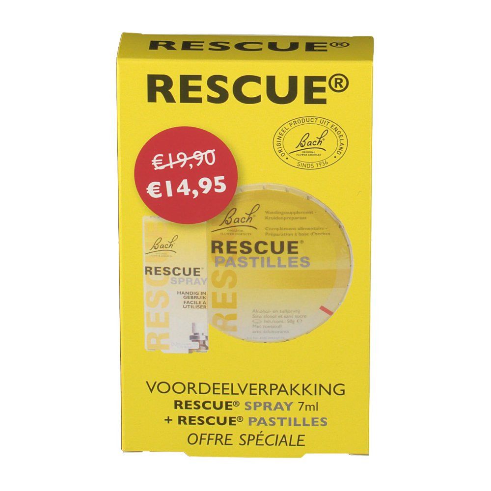 Bach Bloesem Rescue Spray 7ml + Rescue Pastilles 50g Pack Promo