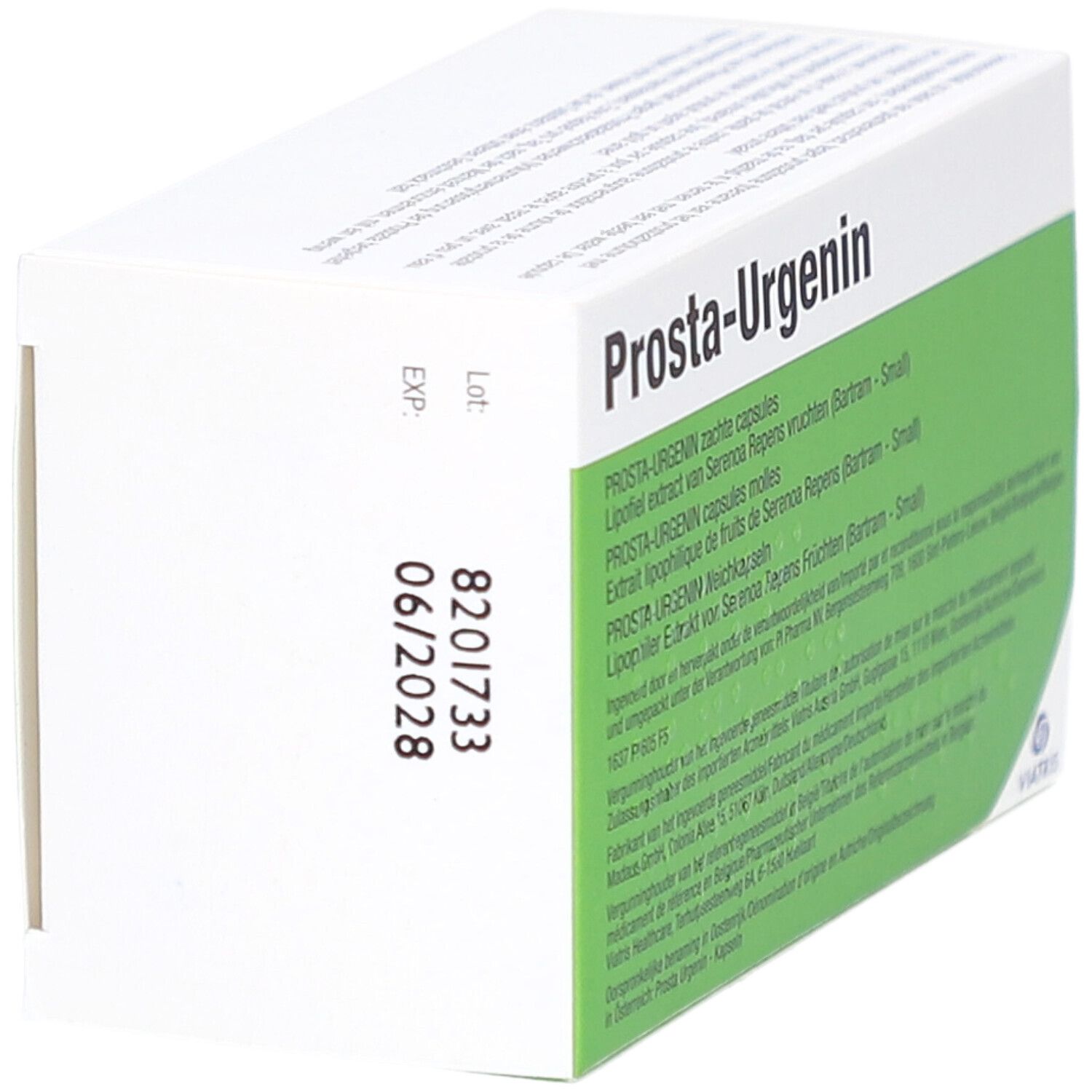 Boîte de Prosta-Urgenin. Texte en allemand, français, italien et néerlandais. Date de péremption 06/2028. Logo Viatris.