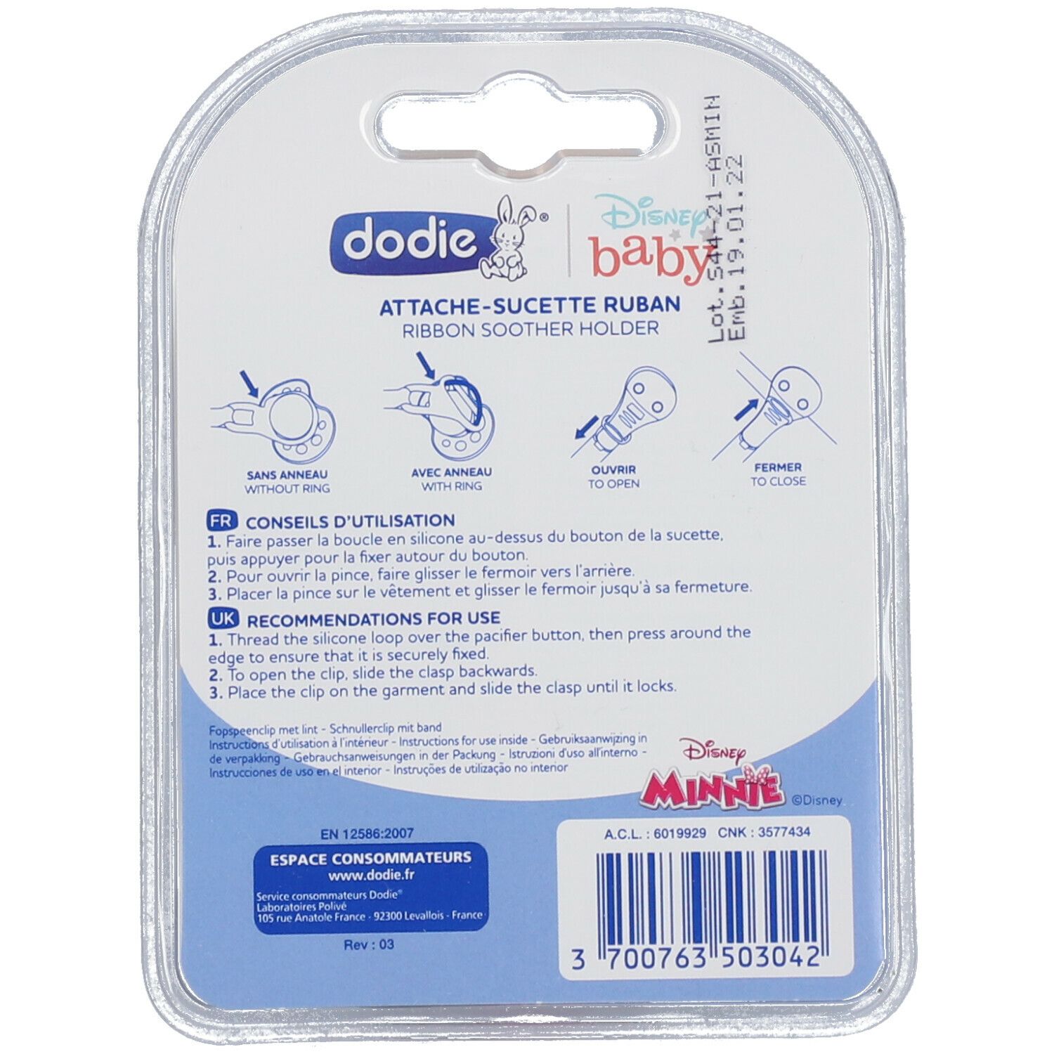 Dodie® Ruban Fopspeenlint Minnie