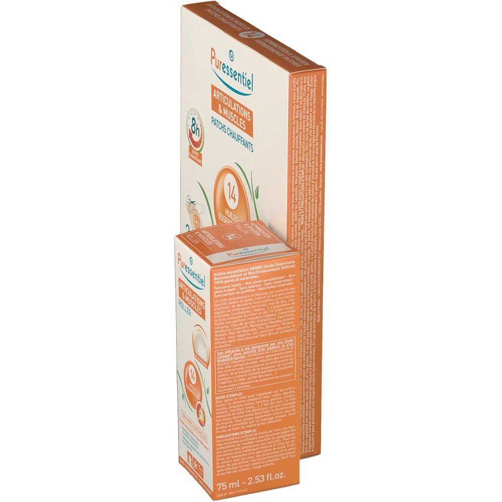 Puressentiel Articulations & Muscles 14 Huiles Essentielles Roller 75 ml + 3 Patches Chauffants A -50%