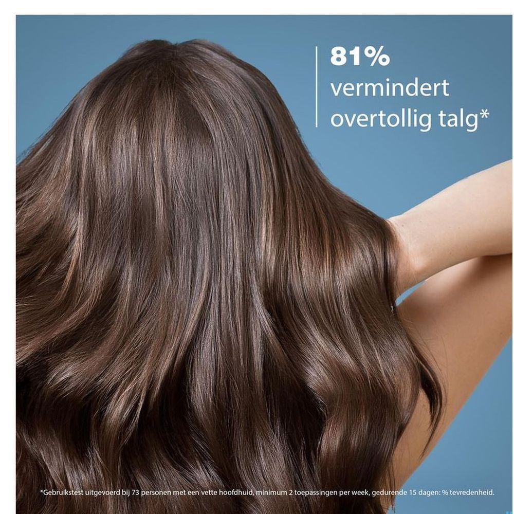 Cheveux vus de dos, texte: 81% de sébum en moins.