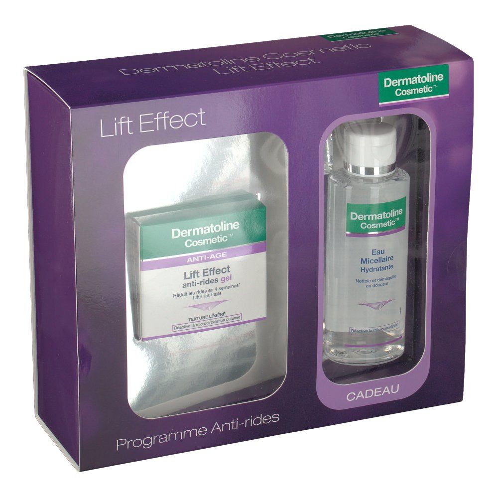 Dermatoline Cosmetic Lift Effect geschenkset. Bevat een gel en micellair water. Naam en logo.