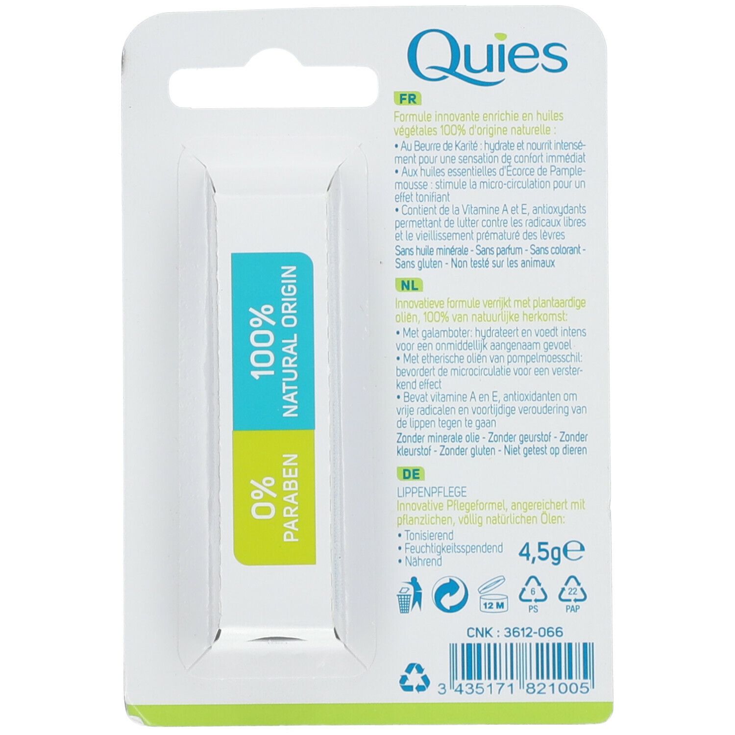 Stick Lèvres Quies Tonifiant Olive & Pamplemousse