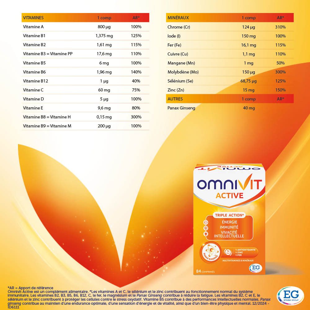 Omnivit Active | Multivitamine pour Énergie, Immunité & Concentration Mentale