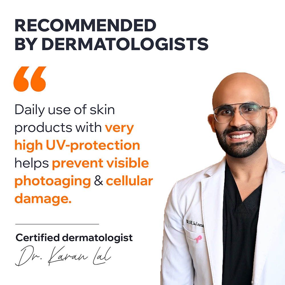 Tekst op witte achtergrond. Titel: Recommended by dermatologists.