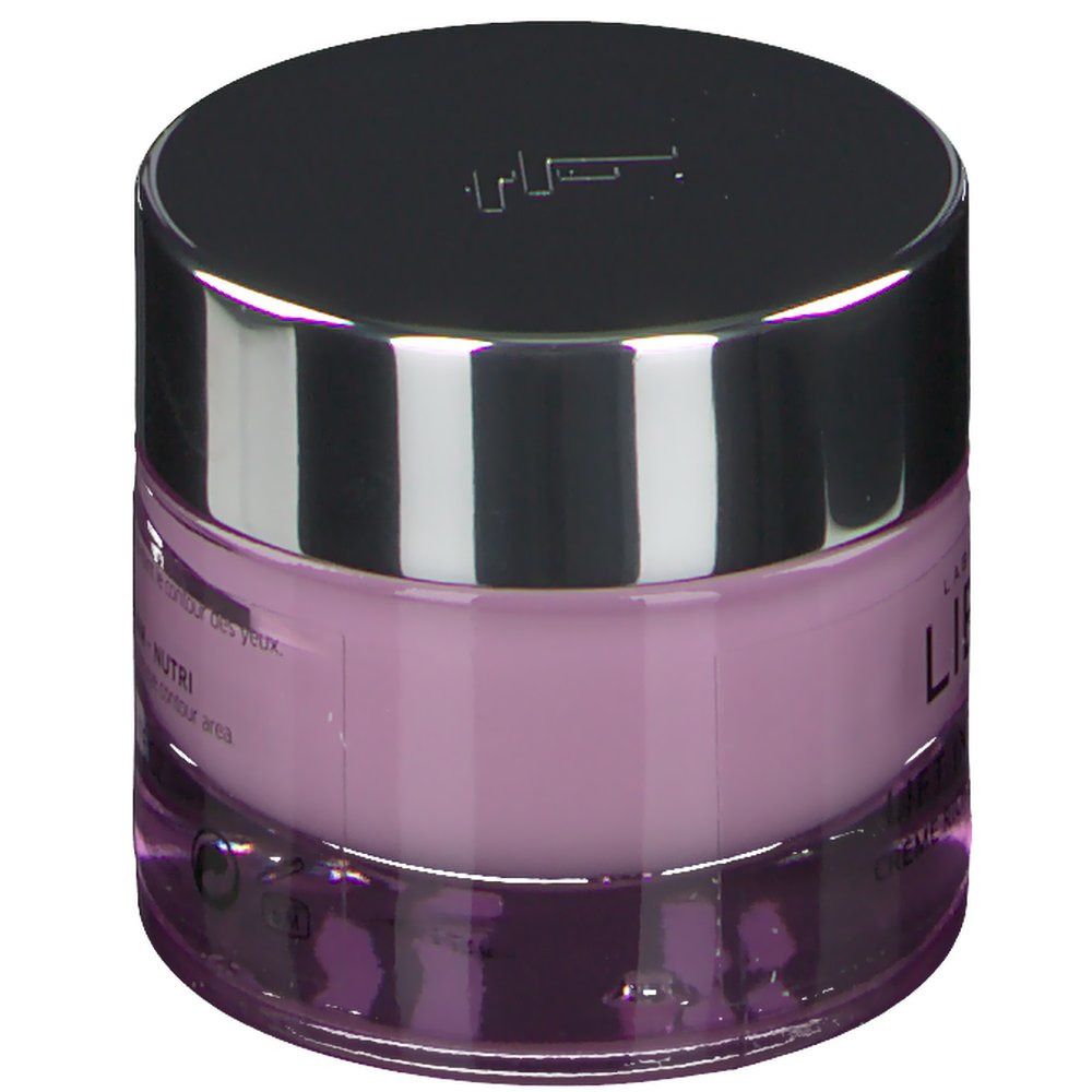 Crèmepot met zilveren deksel. Opschrift: SCULPTING LIFT RICH CREAM - NUTRI. Voor extern gebruik.