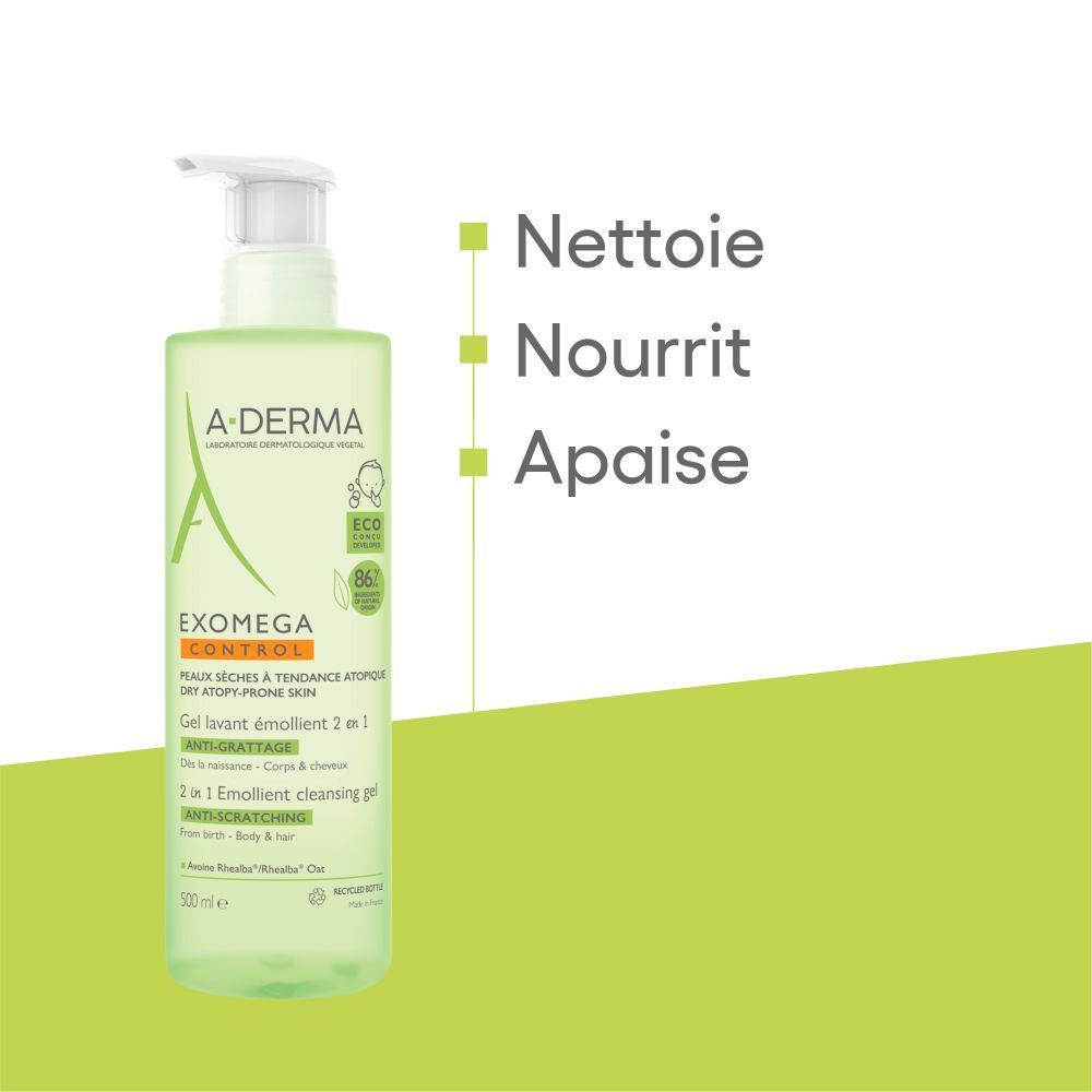 A-Derma Exomega Control Gel Lavant Émollient 2 en 1 Corps & Cheveux