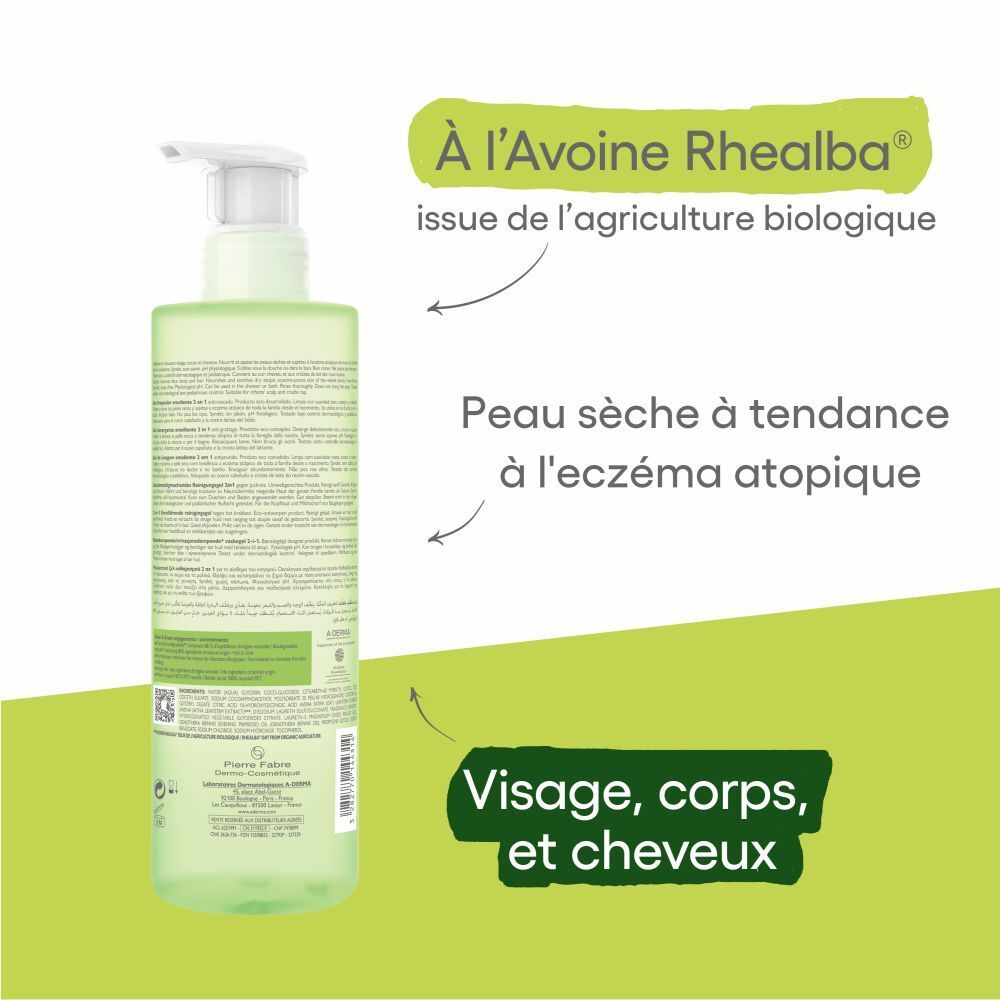 A-Derma Exomega Control Gel Lavant Émollient 2 en 1 Corps & Cheveux