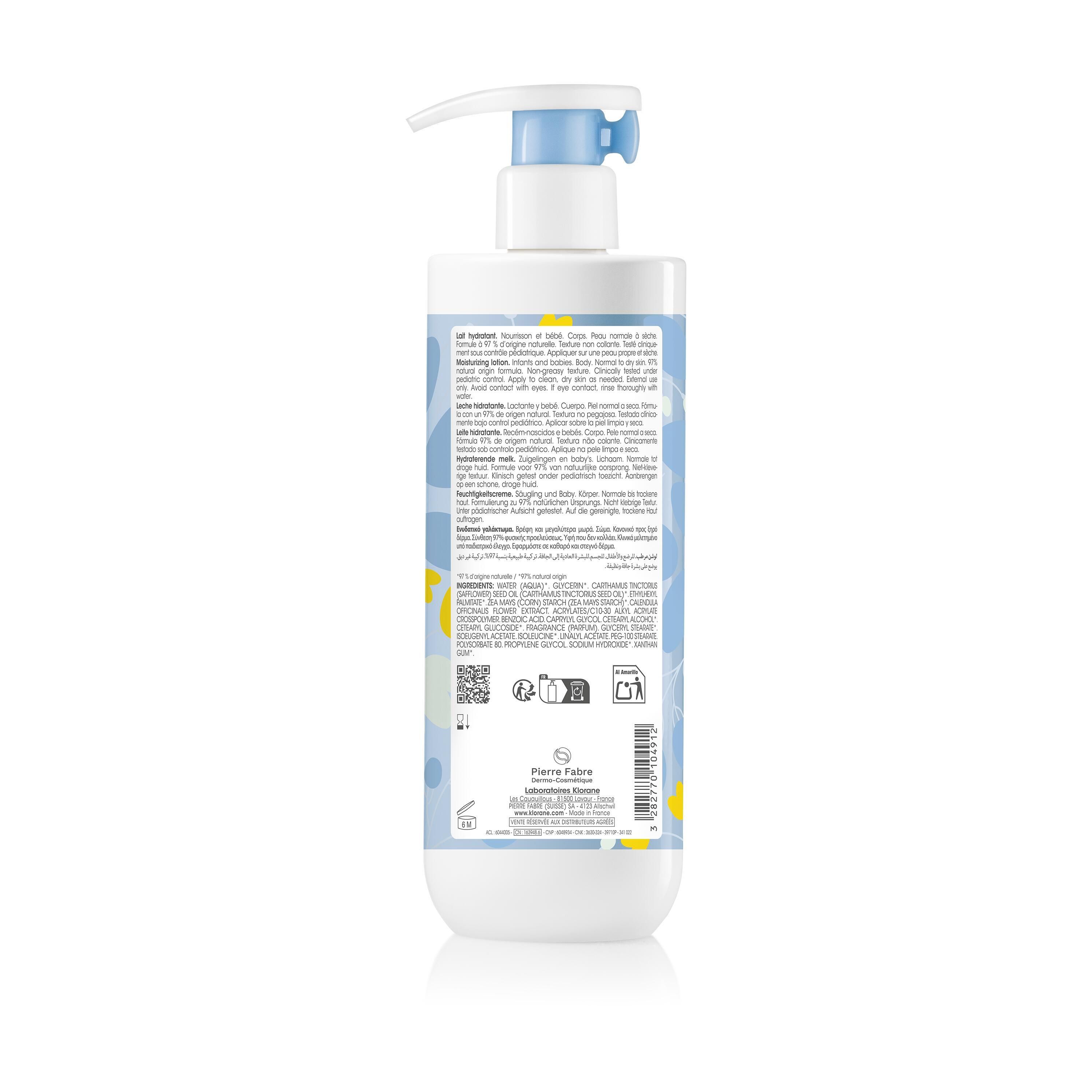 Achterkant van de fles. Tekst in meerdere talen. Productinformatie en ingrediënten. Met logo's.