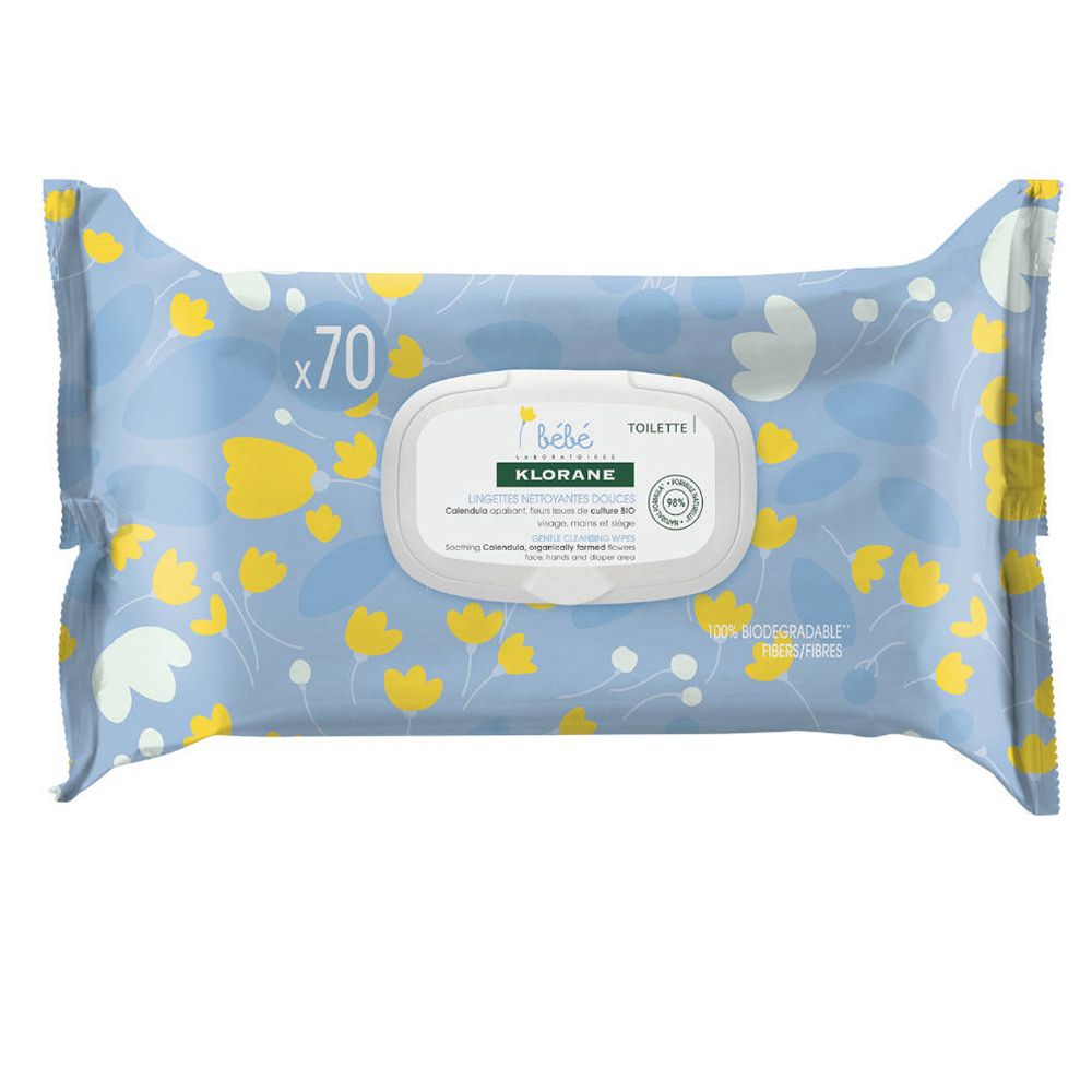 Klorane Bébé Lingettes Nettoyantes Douces Calendula Apaisant Fleurs Issues de Culture Bio