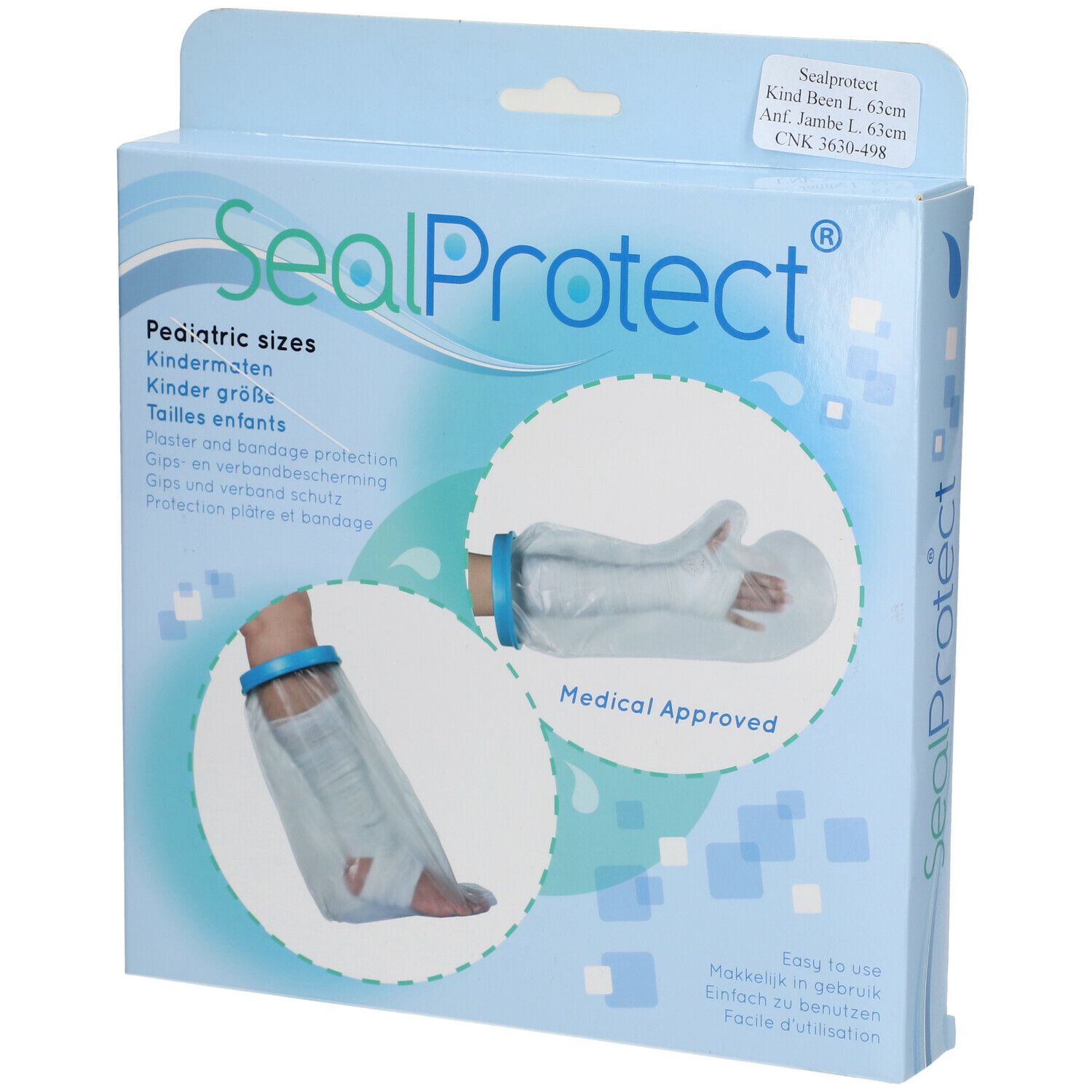 Emballage SealProtect. Protection plâtre et bandage. Tailles enfants. Images du produit. Approuvé médicalement.