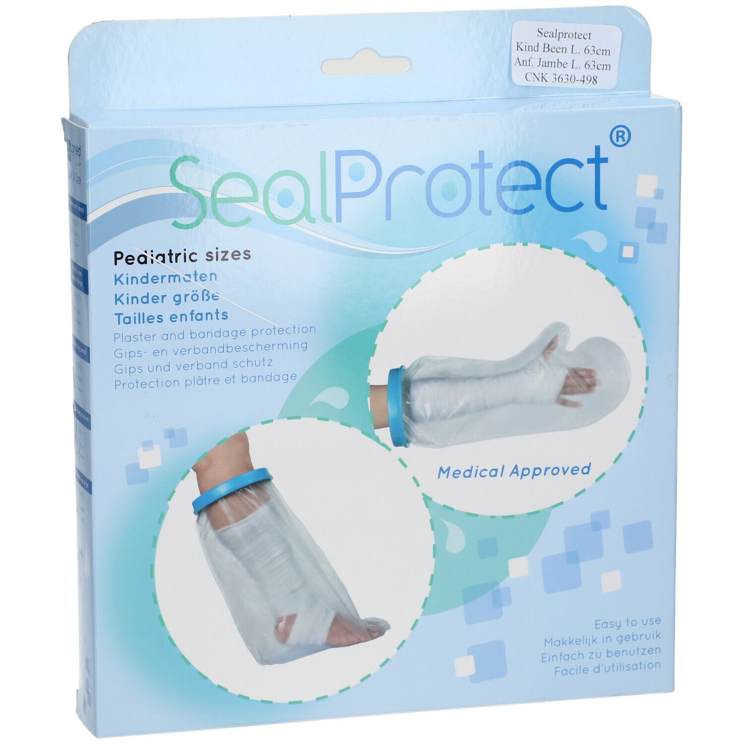 Emballage SealProtect. Protection plâtre et bandage. Tailles enfants. Images du produit. Approuvé médicalement.