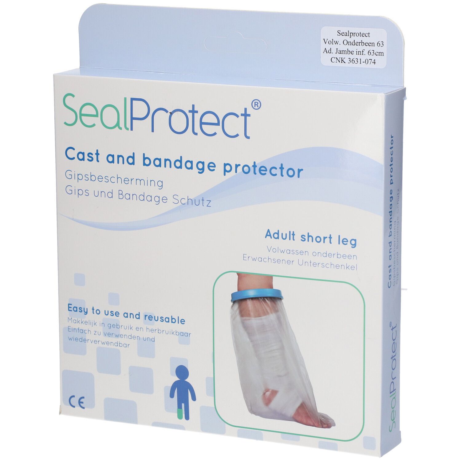 SealProtect Protection pour plâtre et bandage adulte, jambe. Emballage.