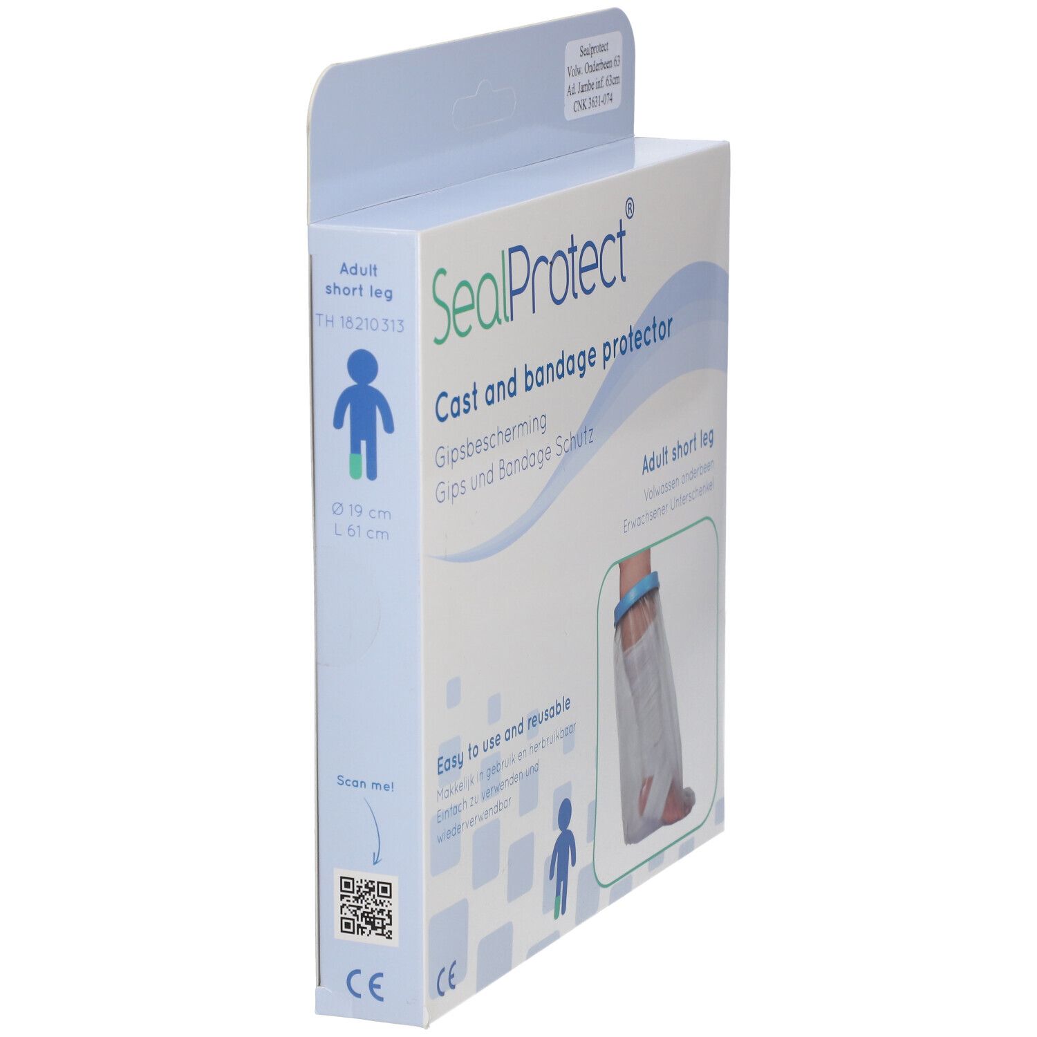 SealProtect Protection pour plâtre et bandage pour jambe courte. Facile à utiliser et réutilisable.