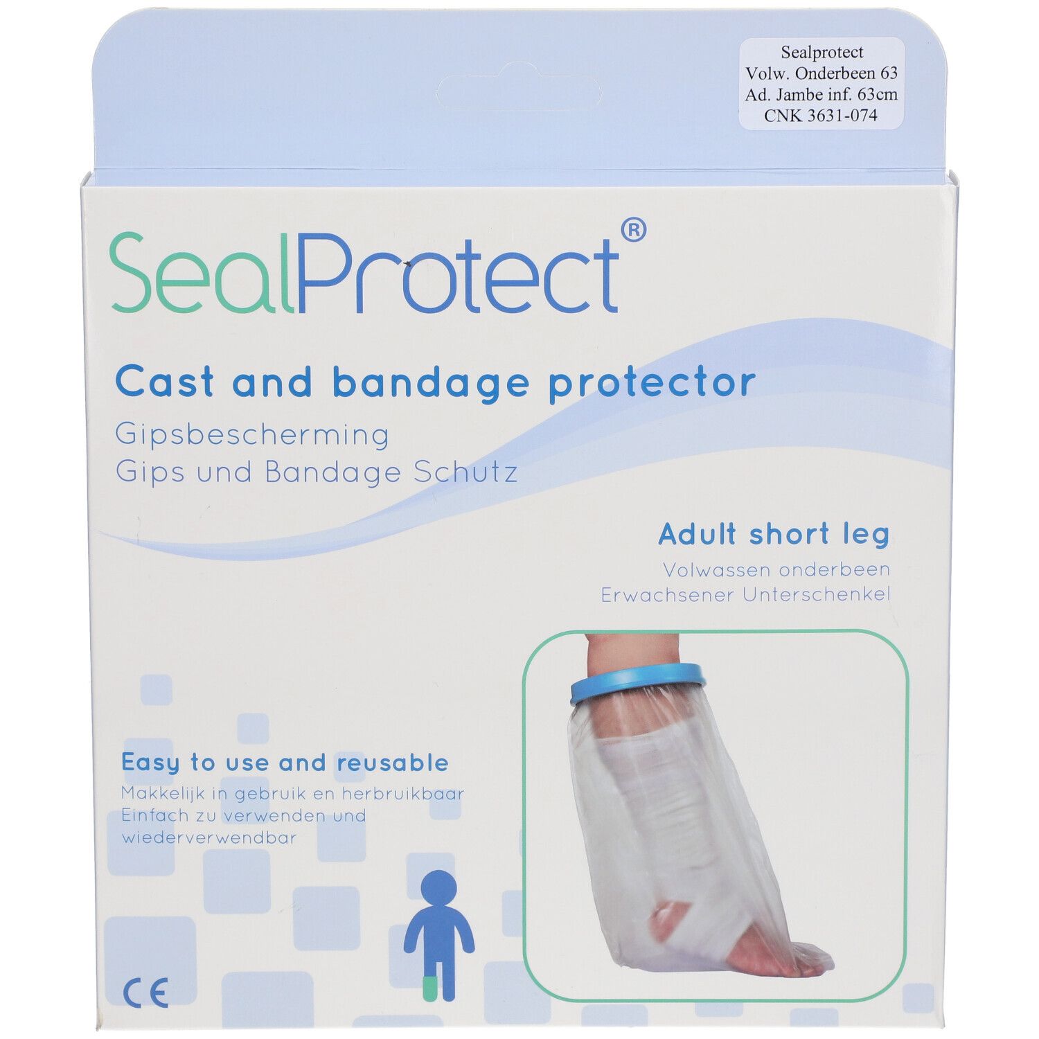SealProtect Protection pour plâtre et bandage pour jambe courte. Facile à utiliser et réutilisable.