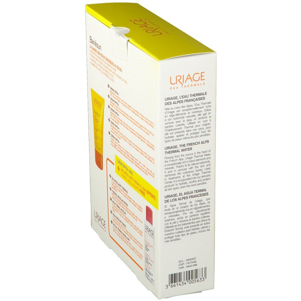 Uriage Bariesun Crème Solaire Parfum SPF50+ + GRATUIT Eau Micellaire Peau Mixte