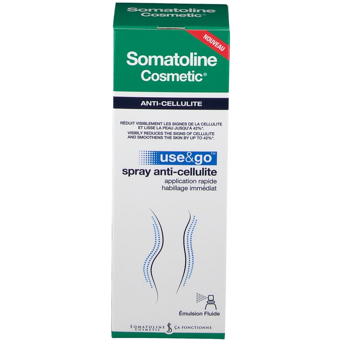 Productverpakking: doos. Opschrift: Somatoline Cosmetic, Anti-Cellulite. Met symbool van sproeikop.