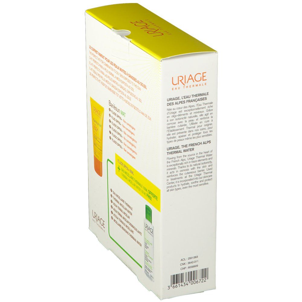 Uriage Bariésun Mat Fluide SPF50+ + GRATUIT Eau Micellaire Peau Huileuse