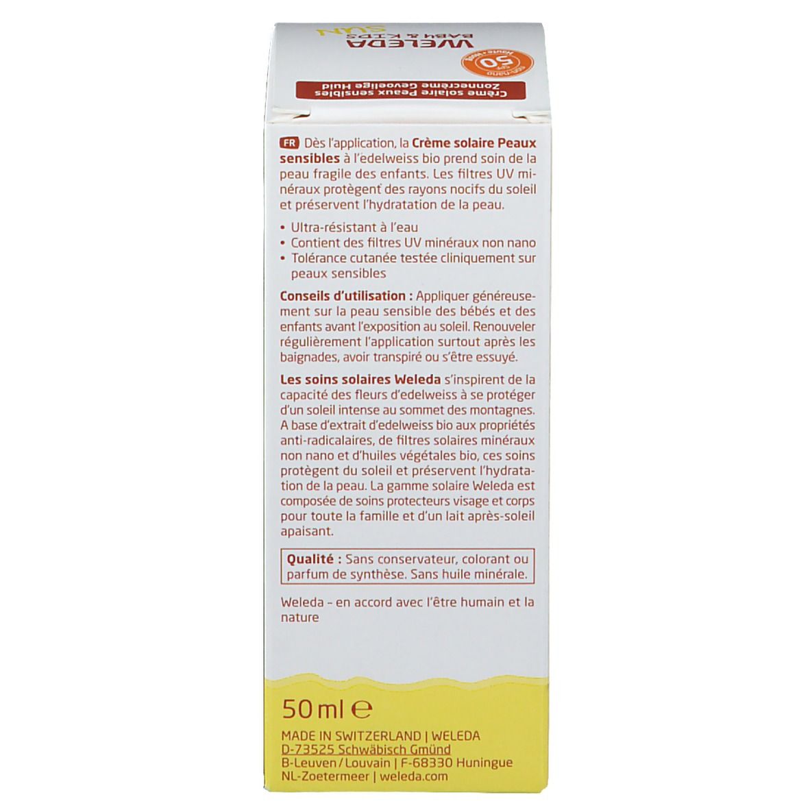 Weleda Baby & Kids Edelweiss Crème Solaire Peaux Sensibles SPF50