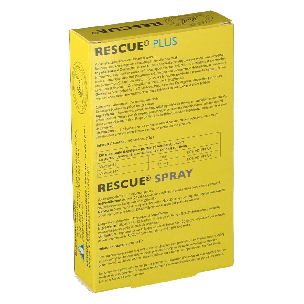 Bach Bloesem Rescue Spray 20 ml + 10 Rescue Plus Pastilles GRATUIT