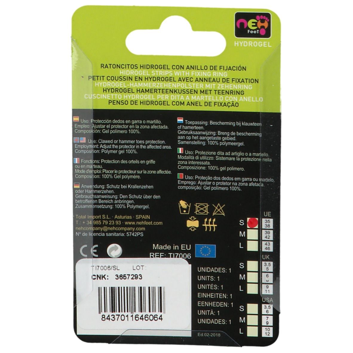 NEH Feet Coussin Orteil Marteau Hydrogel Anneau Gauche Taille 35-38