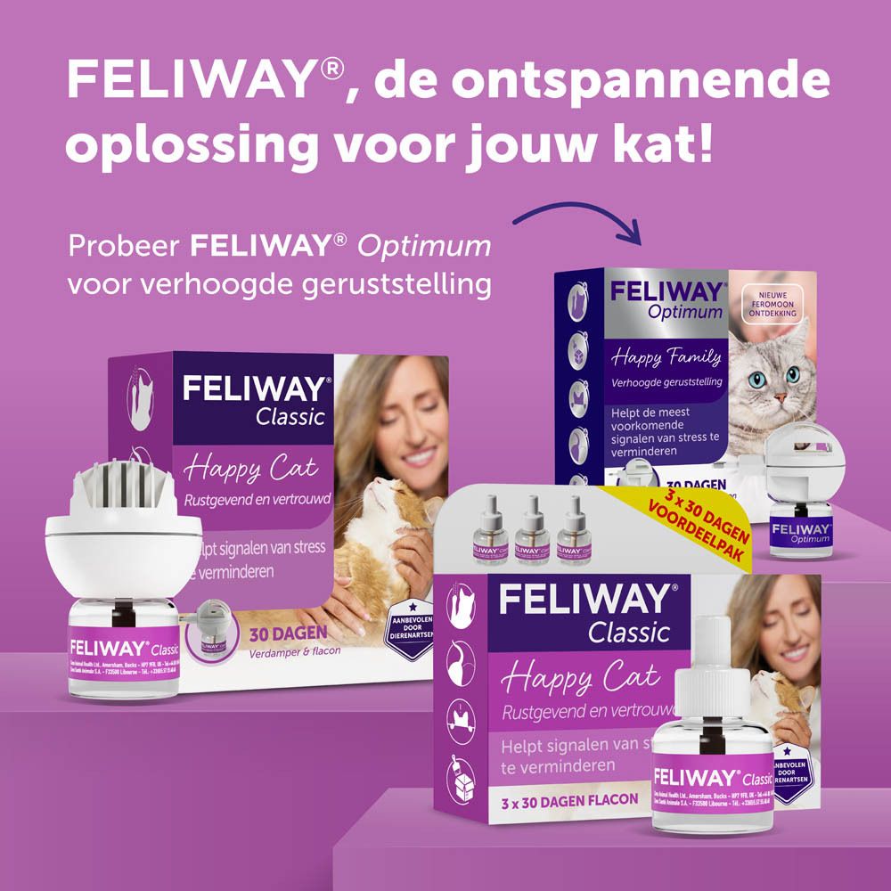 Feliway Classic. Voor gelukkigere katten. Gemaakt in Frankrijk.