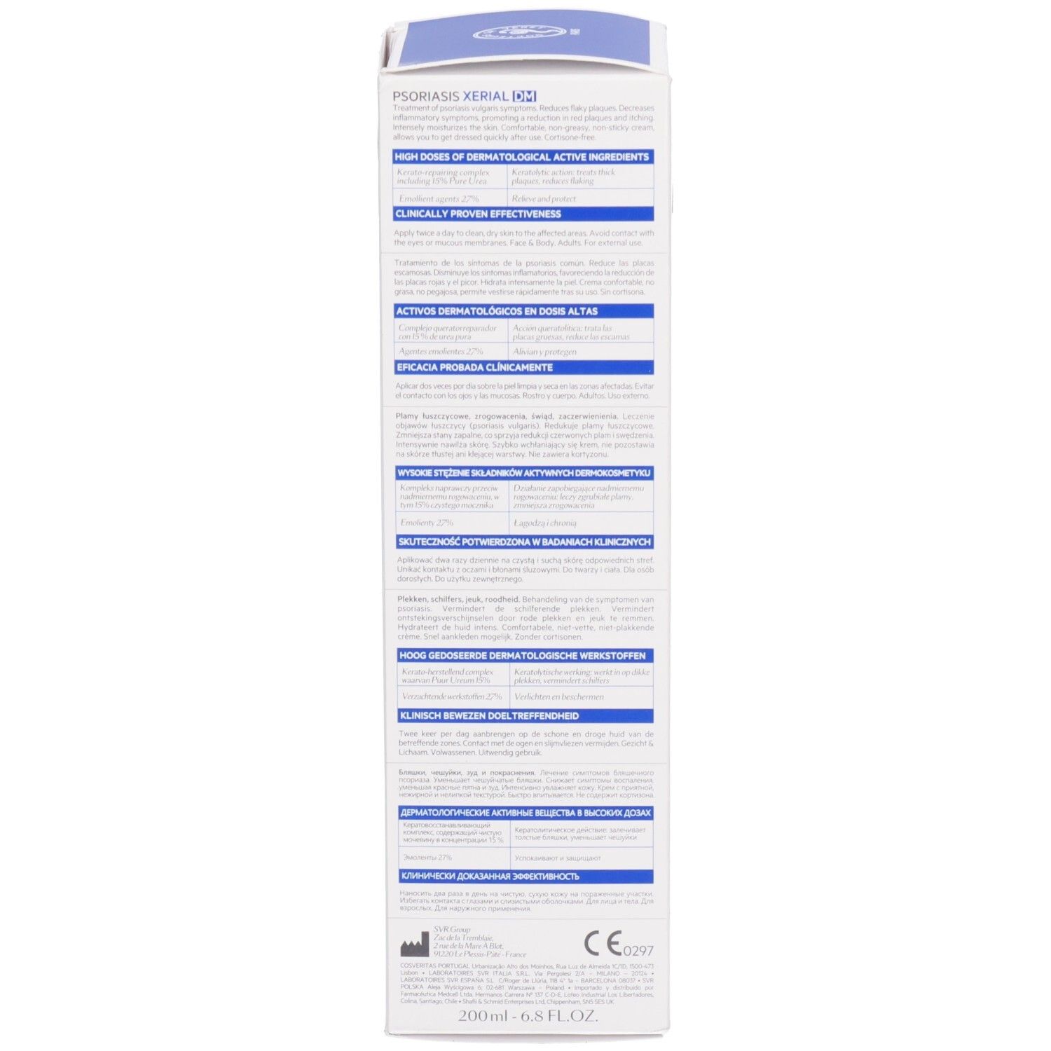 Doos met meertalige tekst. Informatie over ingrediënten en effectiviteit. Volume: 200ml.