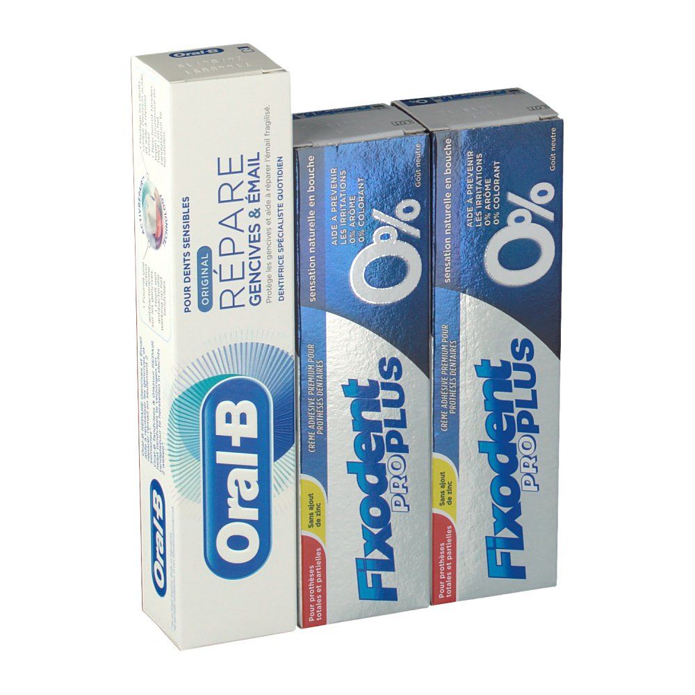 Fixodent Pro Plus 0% Crème Adhésive Duo + GRATUIT Oral B Dentifrice