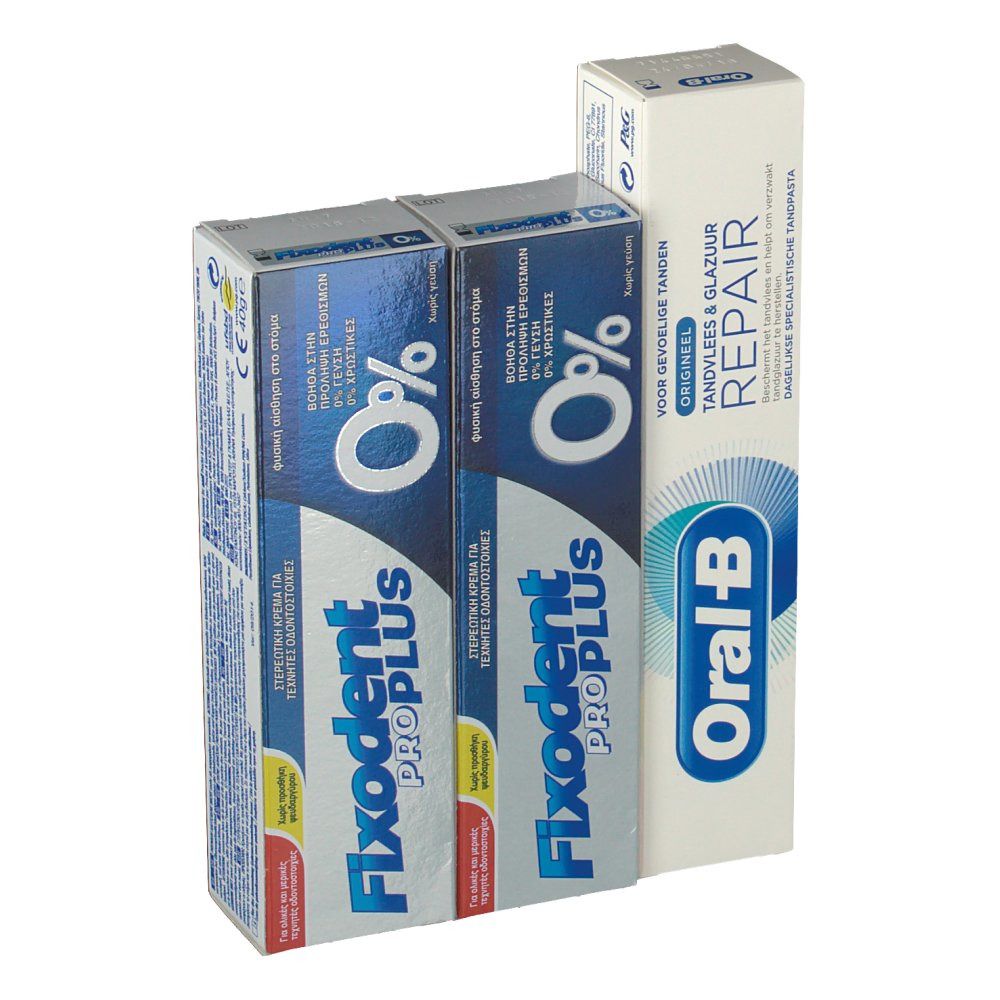 Fixodent Pro Plus 0% Crème Adhésive Duo + GRATUIT Oral B Dentifrice