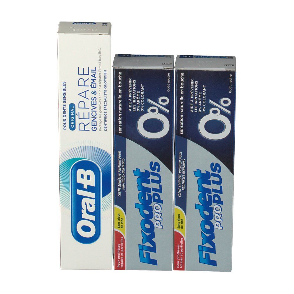 Fixodent Pro Plus 0% Crème Adhésive Duo + GRATUIT Oral B Dentifrice