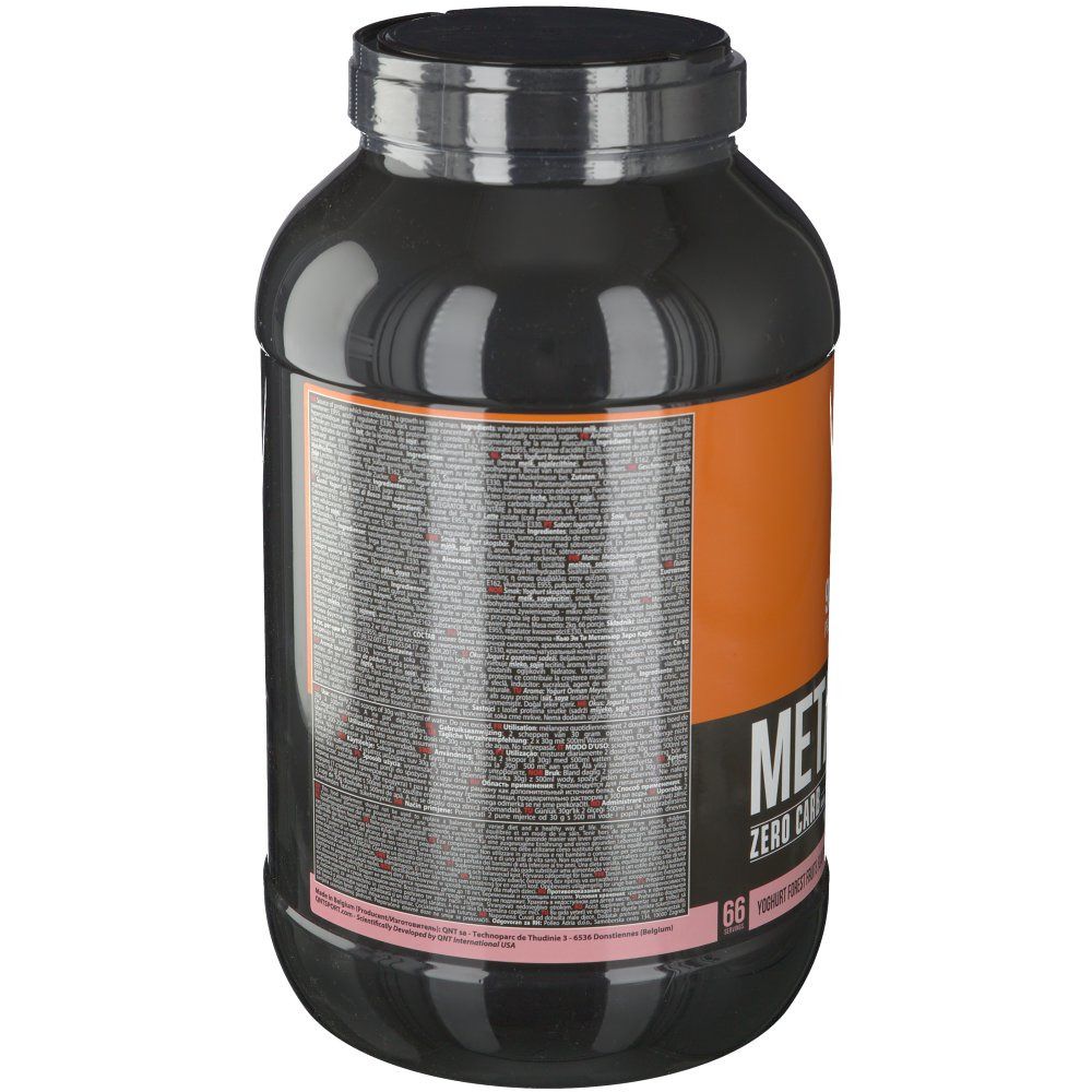 Zwarte pot, zijaanzicht met tekst. Bevat informatie over voedingswaarden en ingrediënten. Roze streep onderaan.