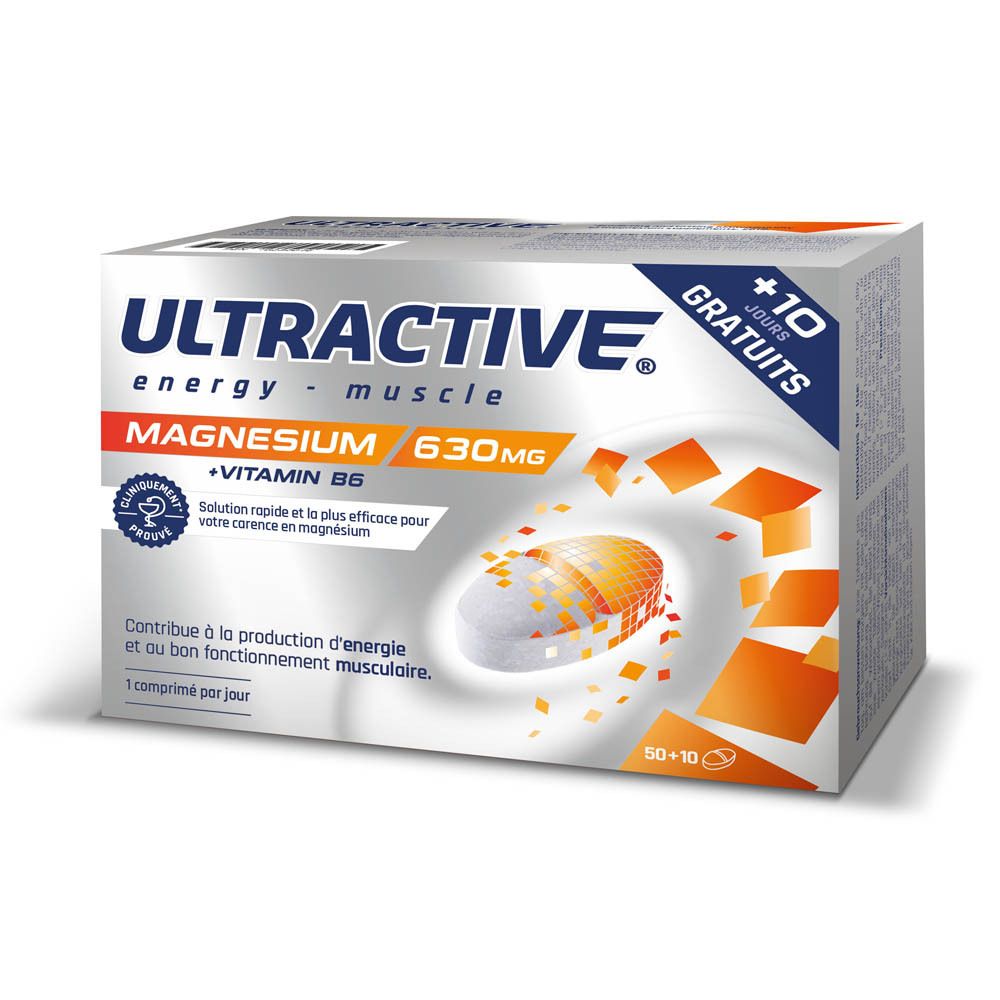 ULTRACTIVE Magnesium + Vitamine B6 doos met 60 tabletten.