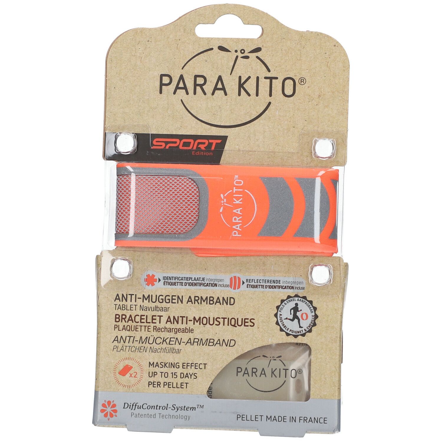 Para'Kito® Anti-Moustique Bracelet Sport Orange Rechargeable