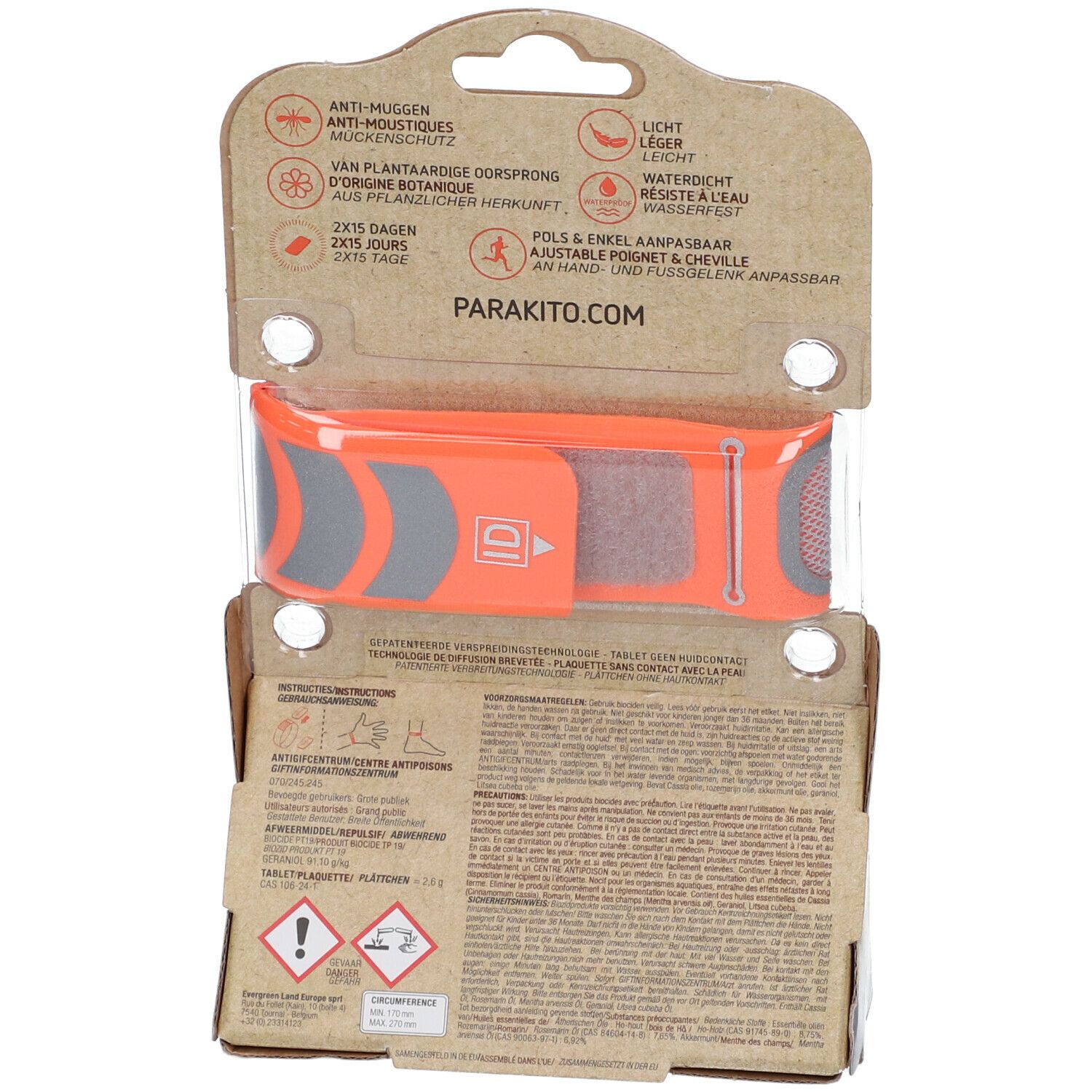 Para'Kito® Anti-Moustique Bracelet Sport Orange Rechargeable