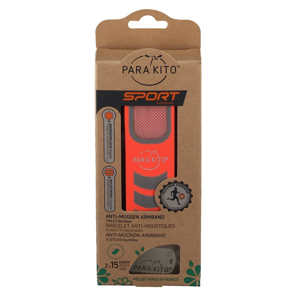 Para'Kito® Anti-Moustique Bracelet Sport Orange Rechargeable