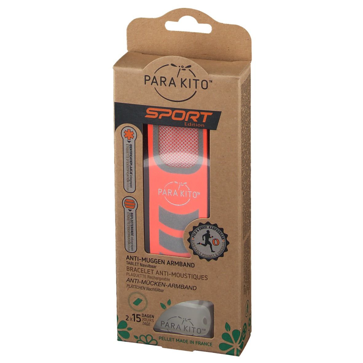 Para'Kito® Anti-Moustique Bracelet Sport Orange Rechargeable