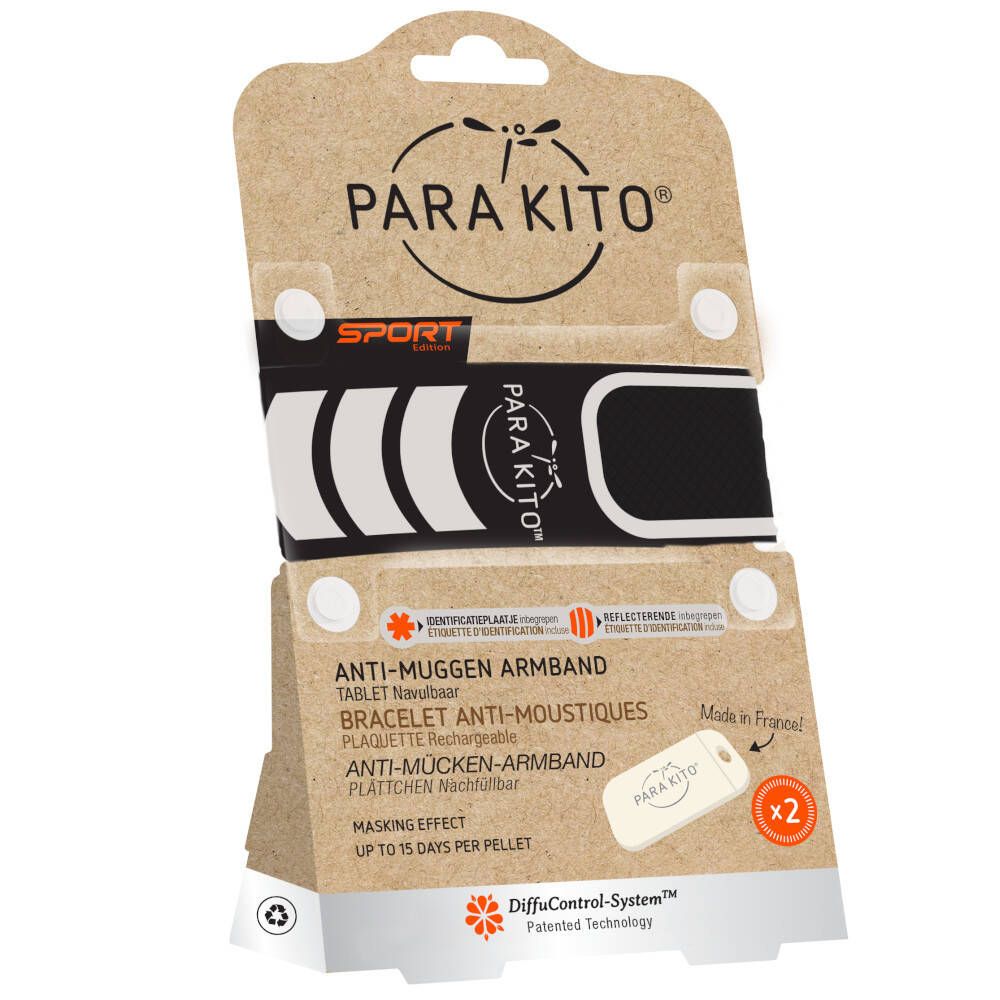 Para'Kito® Anti-Moustique Bracelet Sport Noir Rechargeable