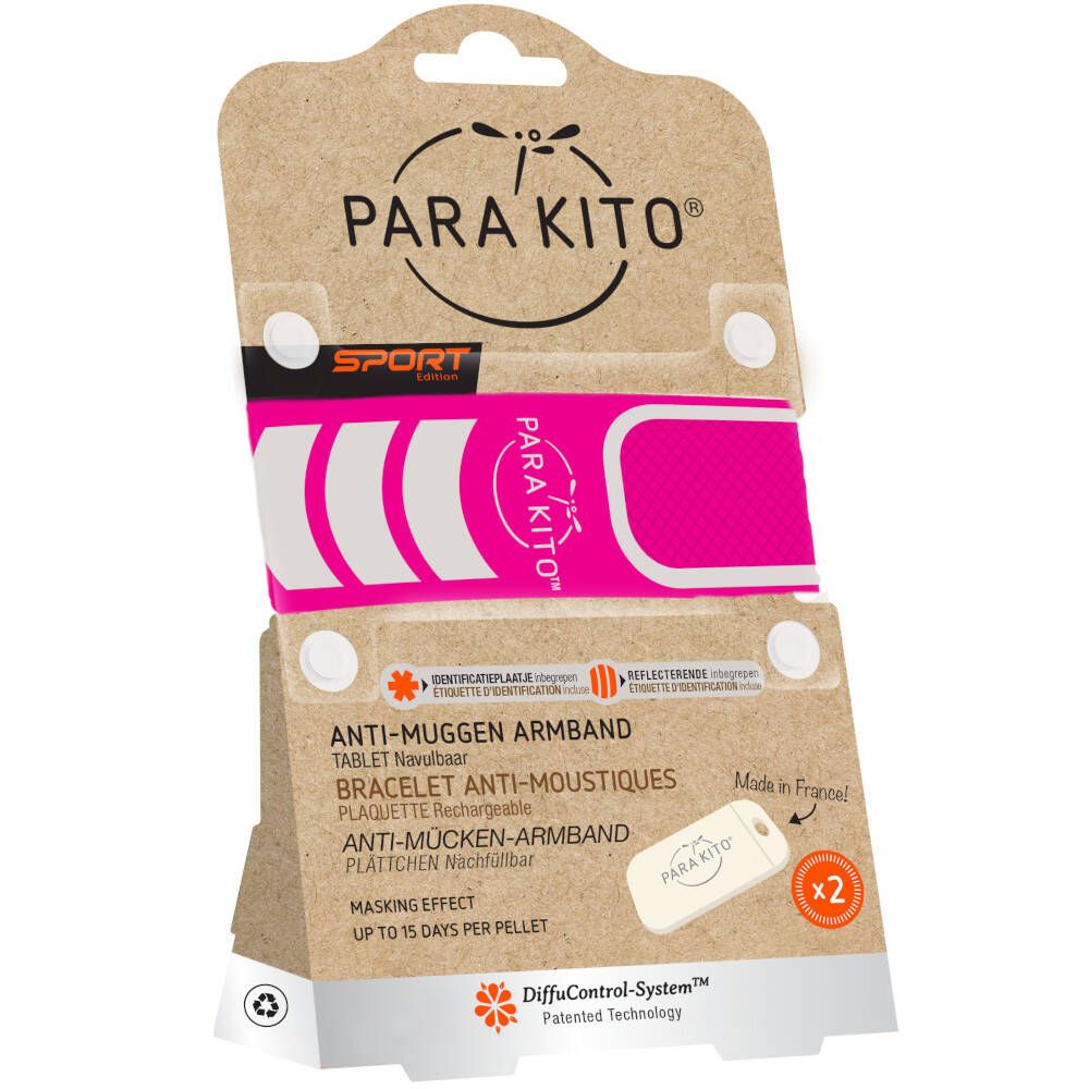 Para'Kito® Anti-Moustique Bracelet Sport Rose Rechargeable