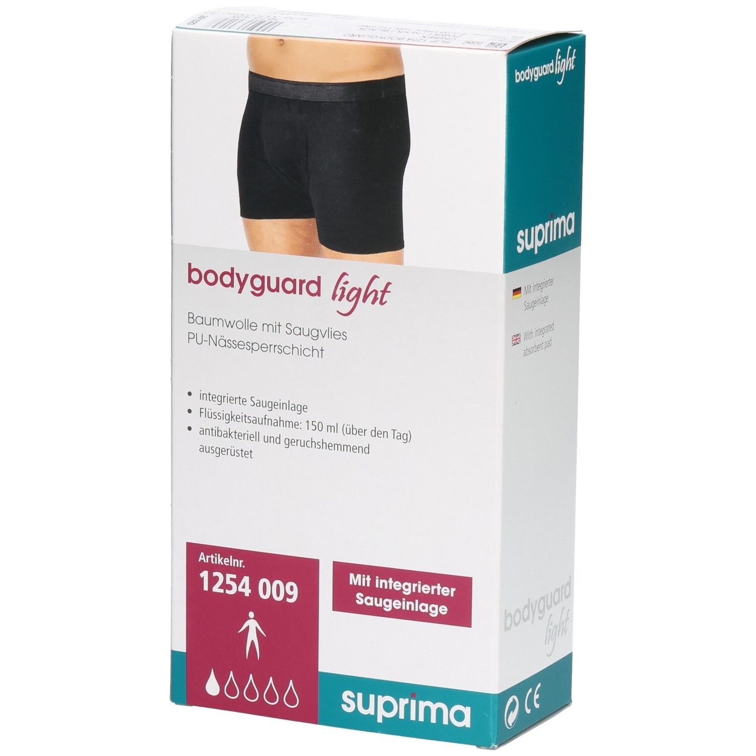 Culotte d'incontinence Suprema Bodyguard Light, coton avec couche absorbante et barrière anti-humidité PU.