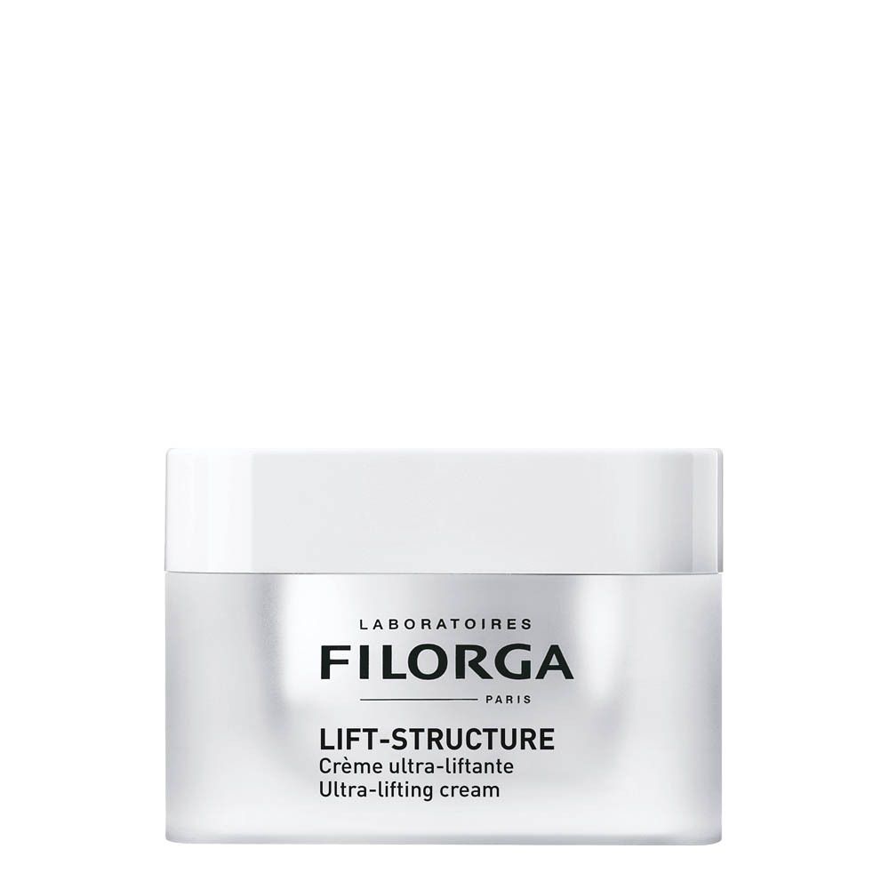 Witte pot FILORGA LIFT-STRUCTURE. Ultra-lifting crème. Productnaam en merk zichtbaar.