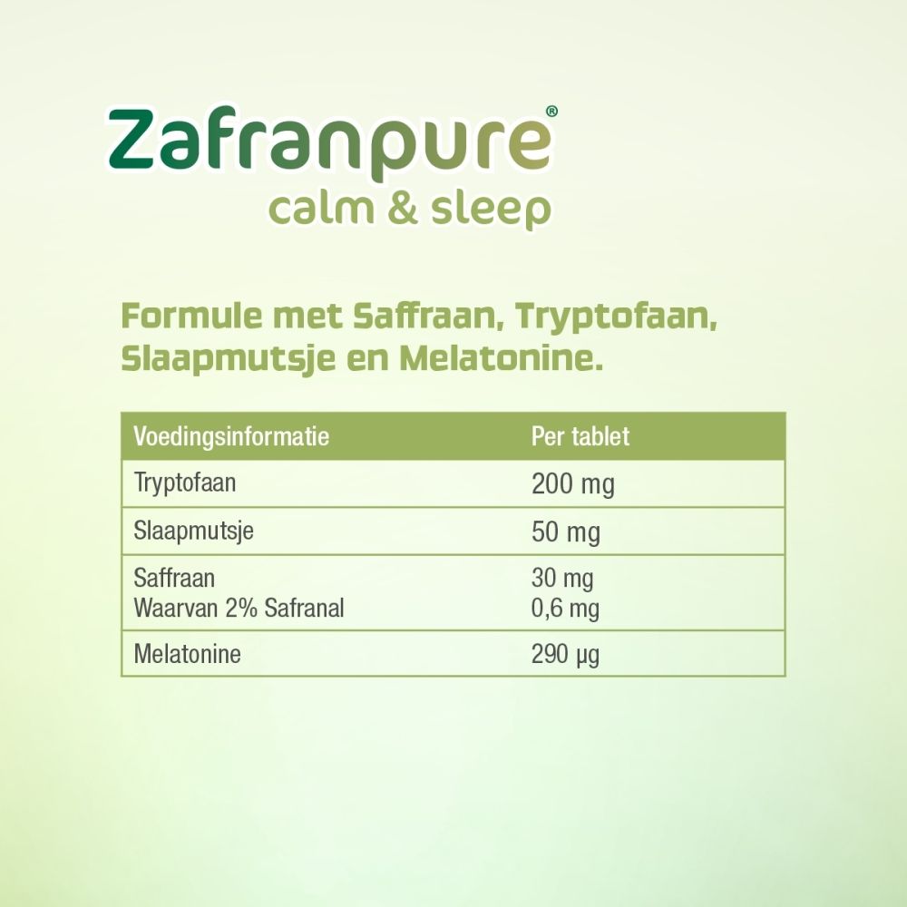 Drie gele tabletten, waarvan één doormidden gebroken is. Ze maken deel uit van een slaapbevorderend product.