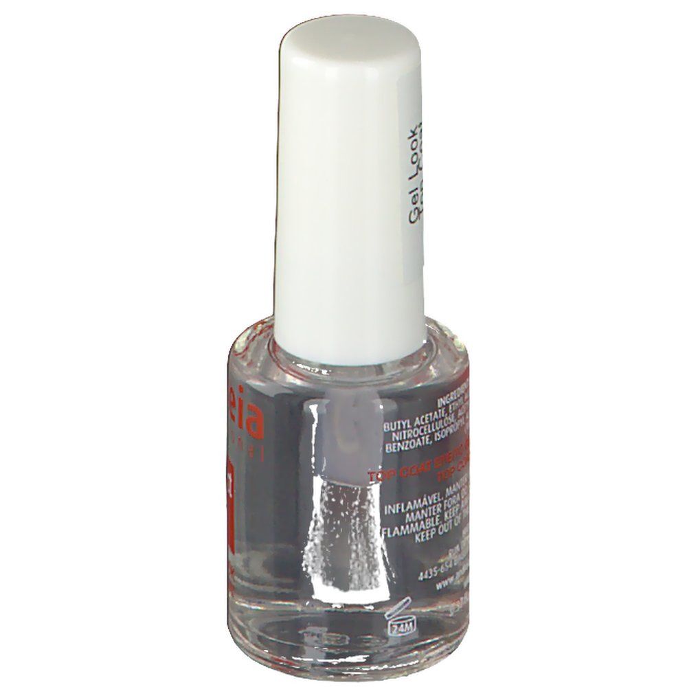 Nagellakfles met borstel. Opschrift: Andreia, Gel Look. Ingrediëntenlijst op de achterkant.