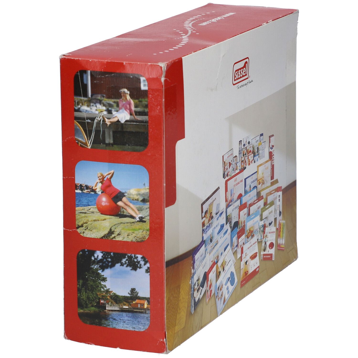 Verpakking van SISSEL® producten. Logo en productafbeeldingen. Bedrukt met productnamen.