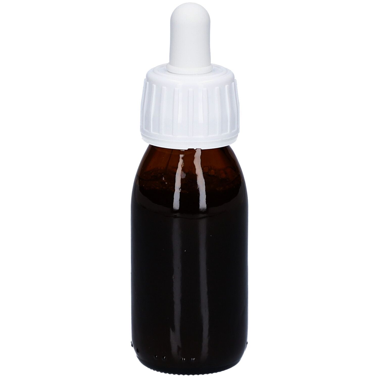 Flacon en verre brun avec bouchon blanc et pipette. Étiquette avec nom du produit et marque Soria Natural. Inscription : Vara de Oro.