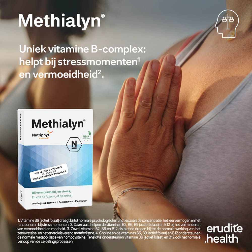 Achterkant van de Nutriphyt Methialyn® verpakking met voedingswaarde en ingrediënten.