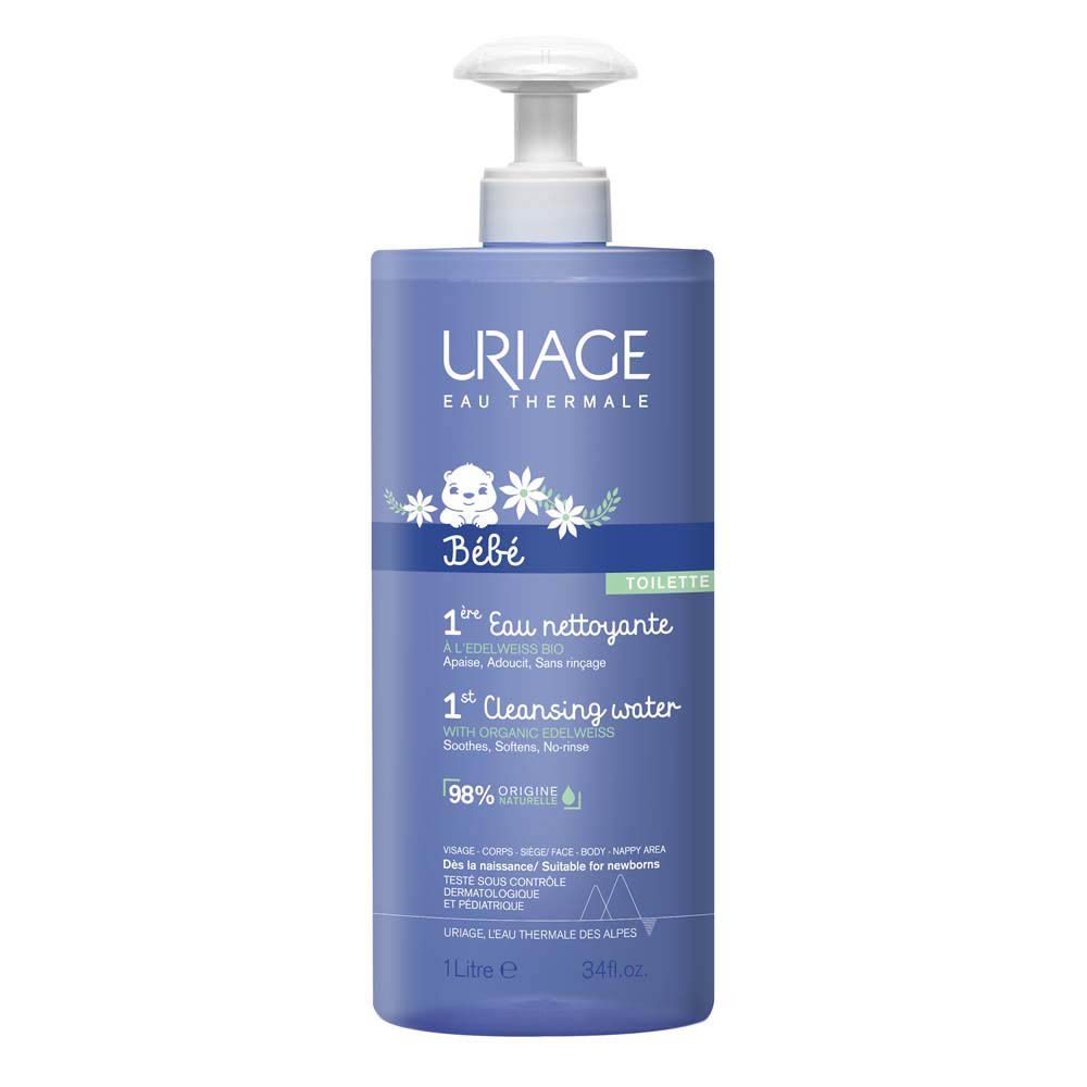 Uriage Eau Thermale Bébé 1er Eau nettoyante. Fles met pomp. 1 liter.