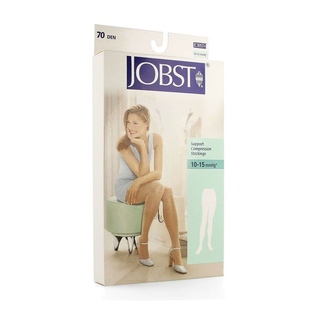Verpakking met JOBST panty. Opschrift: 70 DEN, 10-15 mmHg. Afbeelding van een vrouw met panty.