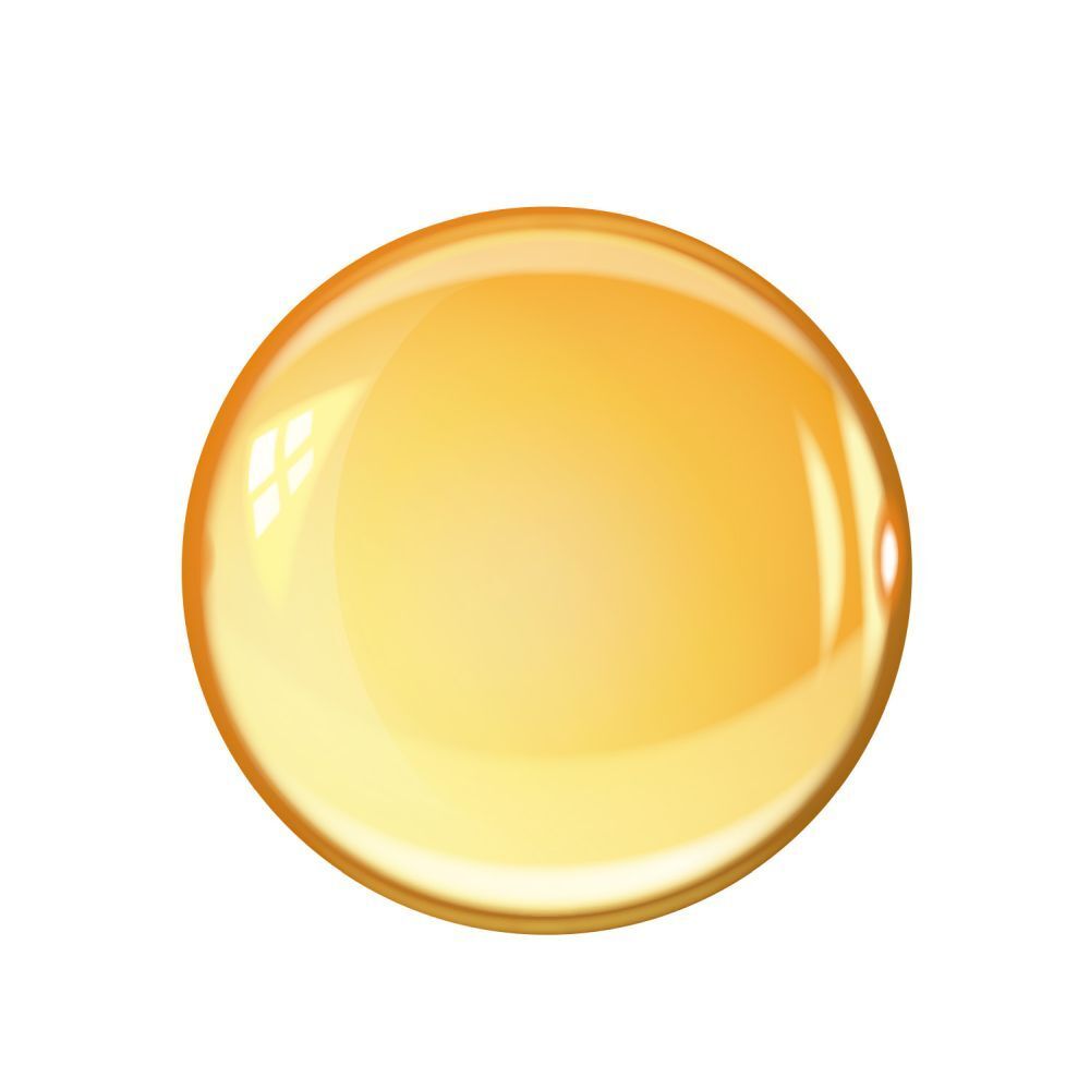 Gélule jaune unique. Forme ronde. Surface brillante.