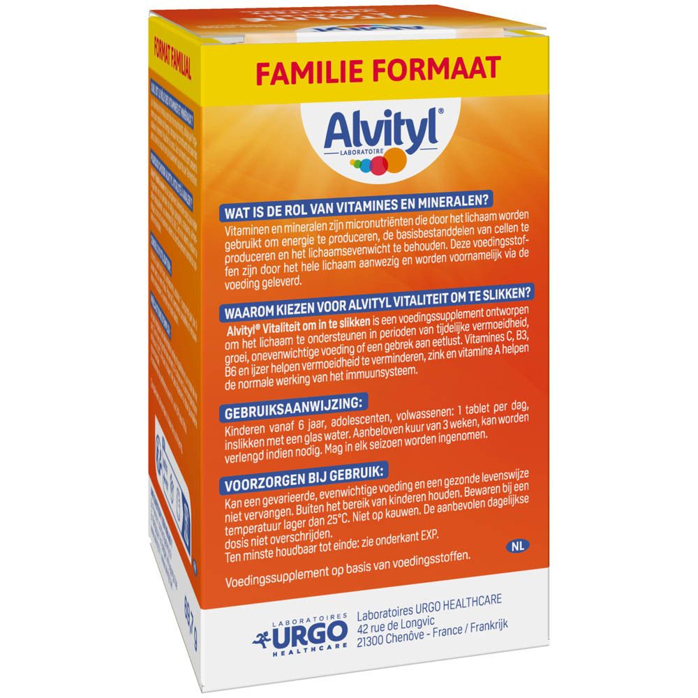 Verpakking Alvityl Vitaliteit. Bevat 12 vitaminen en 8 mineralen. Voor kinderen vanaf 6 jaar.