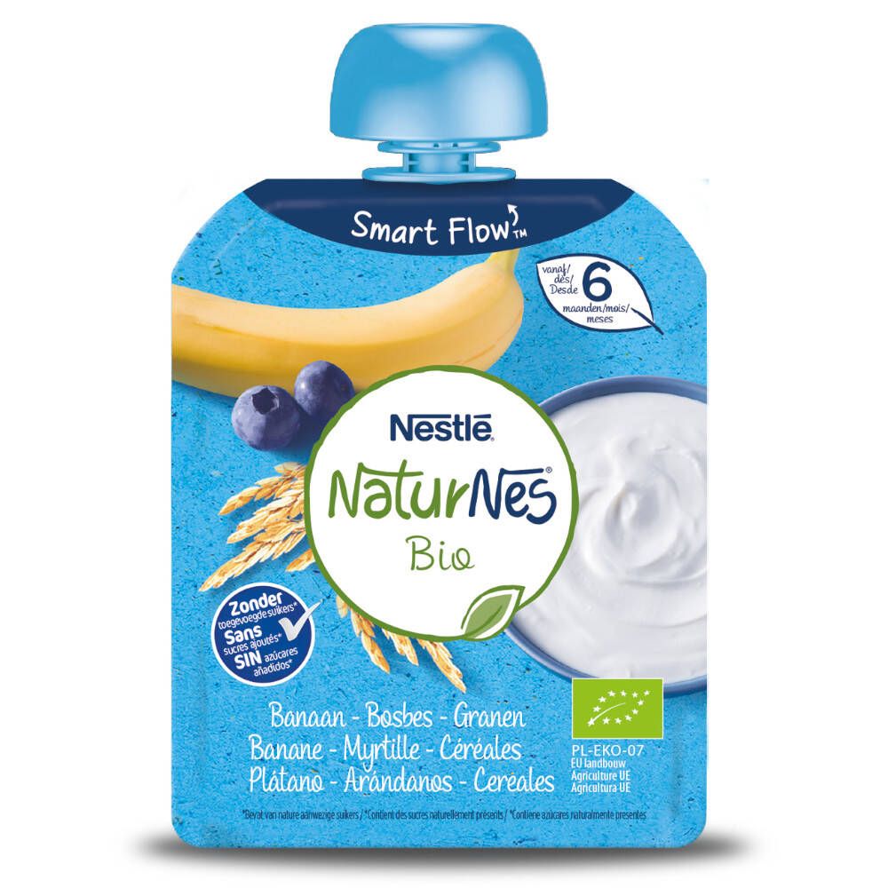 Nestlé NaturNes Bio Yaourt Banane - Myrtille - Céréales 6 Moins